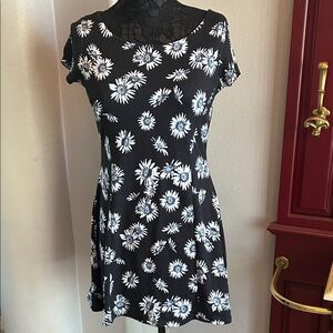 Pink Rose Black and White Floral skater Dress